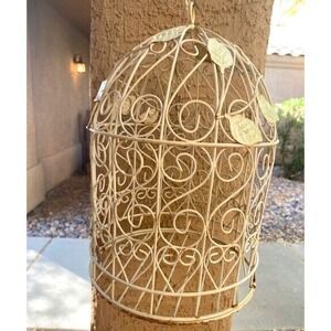 Vintage Birdcage Wrought Iron White 13.5"H x 9 Diameter